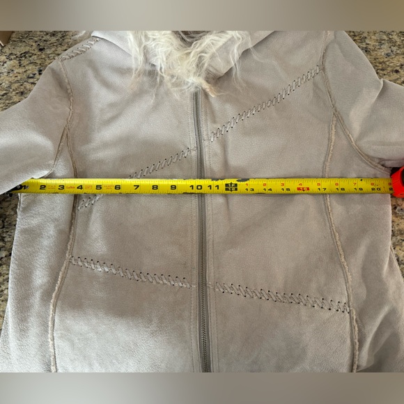 Vintage Winlet Ivory Braided Leather Suede Mongolian Fur Hooded Jacket Coat Sz L - Picture 15 of 16